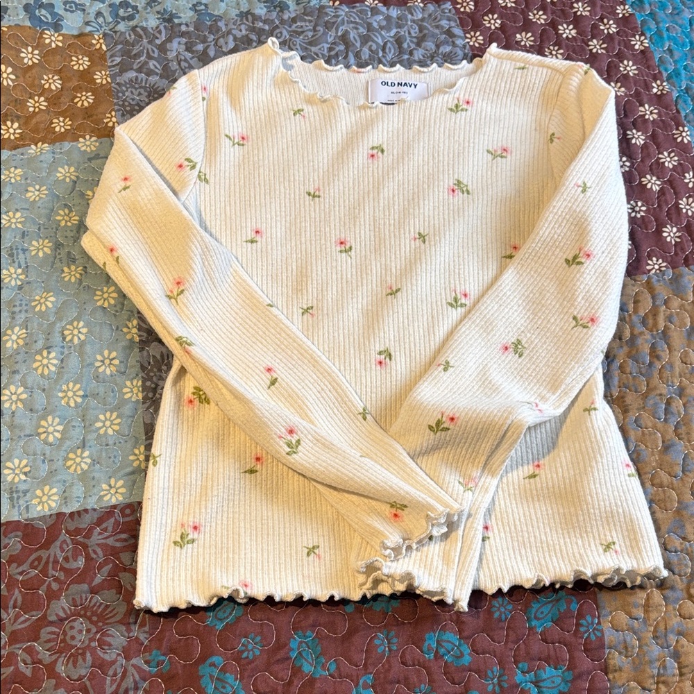 Old Navy Cream Floral Ribbed Top girls